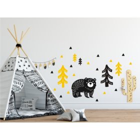 Dekoracja na ścianę -  Niedźwiedź w lesie żółto-czarny