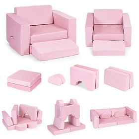 Modułowy fotel dziecięcy DIY 8 miękkich poduszek składany - różowy ECOTOYS