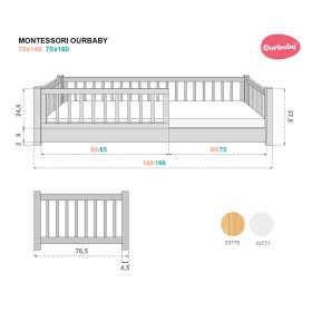 Niskie łóżeczko dziecięce Montessori Ourbaby - białe