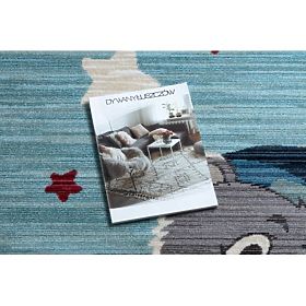 Nowoczesny dywan dziecięcy TOYS 75322 MIŚ, nieregularny kształt, niebieski, turkusowy, kremowy