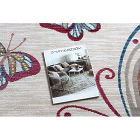 Nowoczesny dywan dziecięcy TOYS 75326 MOTYL, nieregularny kształt, kremowy, czerwony fuksja, F.H.Kabis