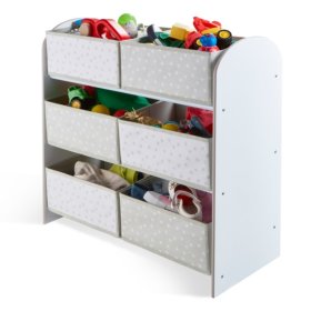 Organizer na zabawki z szarymi i białymi pudełkami