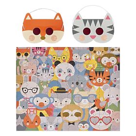 Petit Collage Puzzle zwierzęta 100 szt. z okularami 3D