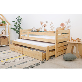 Łóżko dziecięce z dostawką i barierką Praktik - naturalne
