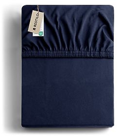 Prześcieradło AMBER kolor granatowy styl klasyczny materiał jersey 220-240x220 DecoKing