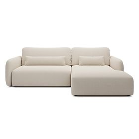Rozkładana narożna sofa Mossa z miejscem do przechowywania, prawostronna, jasnobeżowa, zaokrąglone k
