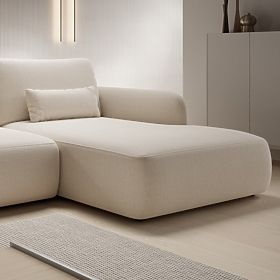 Rozkładana narożna sofa Mossa z miejscem do przechowywania, prawostronna, jasnobeżowa, zaokrąglone k