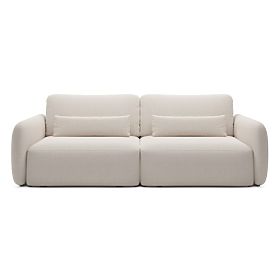 Rozkładana sofa Mossa z miejscem do przechowywania, zaokrąglone kształty, jasnobeżowa