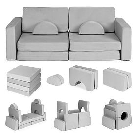 Składana modułowa sofa dla dzieci duża 2-osobowa DIY 10 miękkich poduszek - szara ECOTOYS