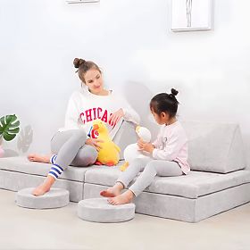 Składana modułowa sofa dla dzieci duża 2-osobowa DIY 10 miękkich poduszek - szara ECOTOYS