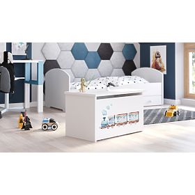 Skrzynia na zabawki Daria biała z nadrukiem Pociąg