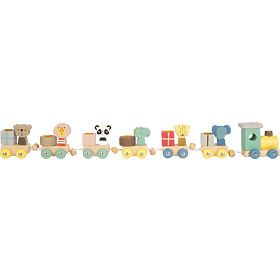 small foot Drewniany pociąg urodzinowy ze zwierzętami