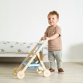 Tidlo Drewniany wózek spacerowy dla lalek niebieski