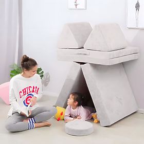 Duża modułowa składana sofa dla dzieci DIY 8 miękkich poduszek - szara ECOTOYS