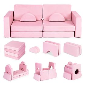 Duża modułowa składana sofa dla dzieci dla 2 osób DIY 10 miękkich poduszek - różowa ECOTOYS