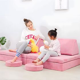 Duża modułowa składana sofa dla dzieci dla 2 osób DIY 10 miękkich poduszek - różowa ECOTOYS