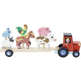Vilac Drewniany traktor z przyczepianymi zwierzętami